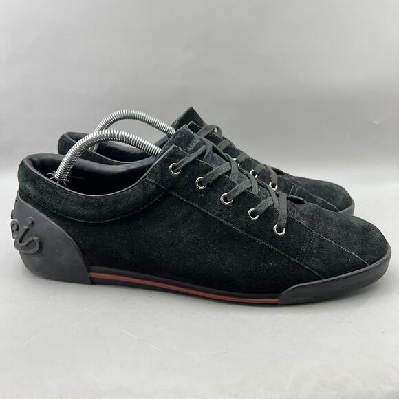 Gucci Script Logo Casual Shoes Men Size 11.5 US 10.5 UK Black Suede Sneakers